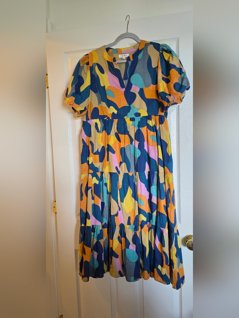 THML Multi-Color Abstract Tiered Midi Dress